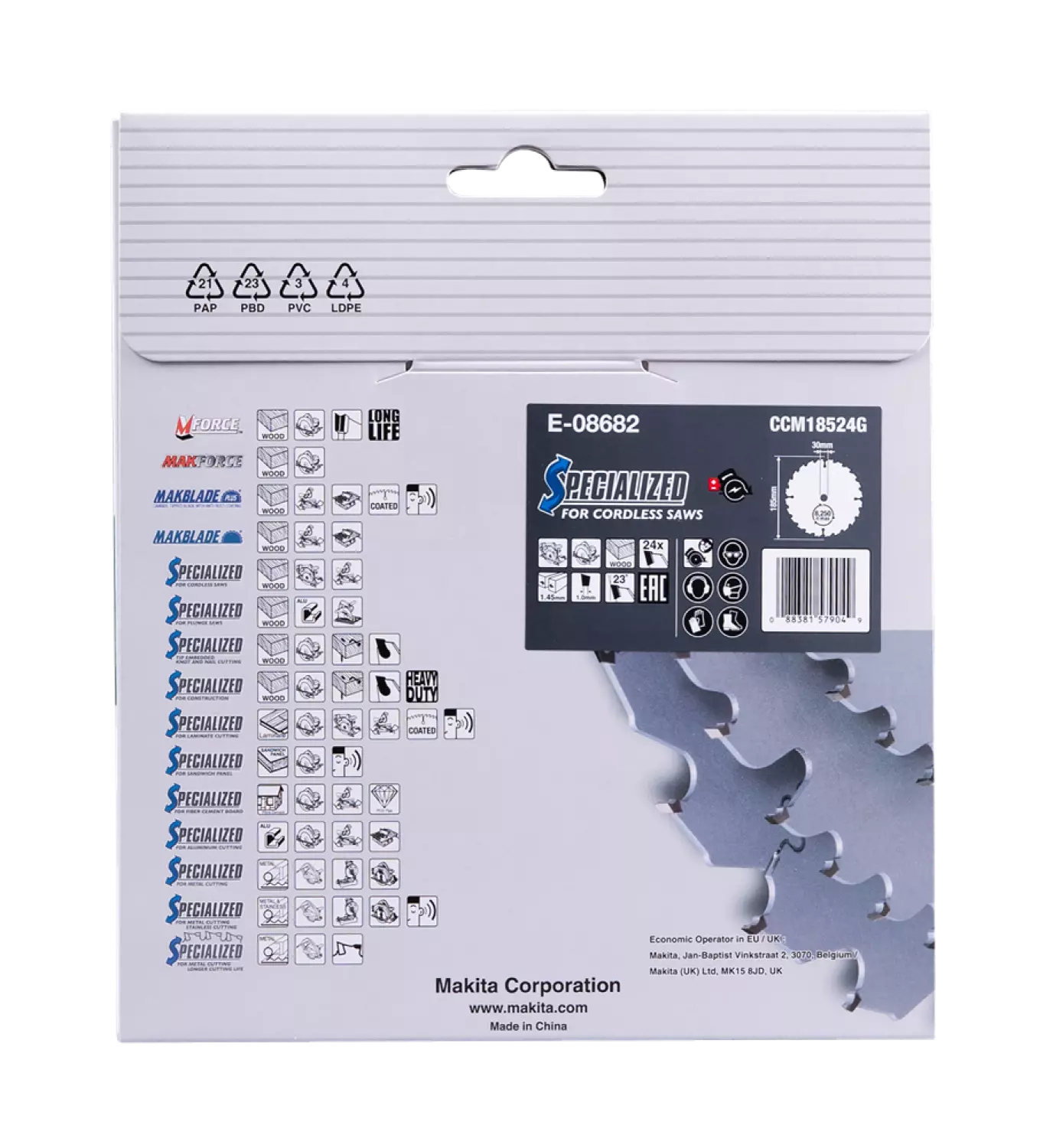 Makita E-08682 Cirkelzaagblad - Efficut - 185x30x24T - Hout
