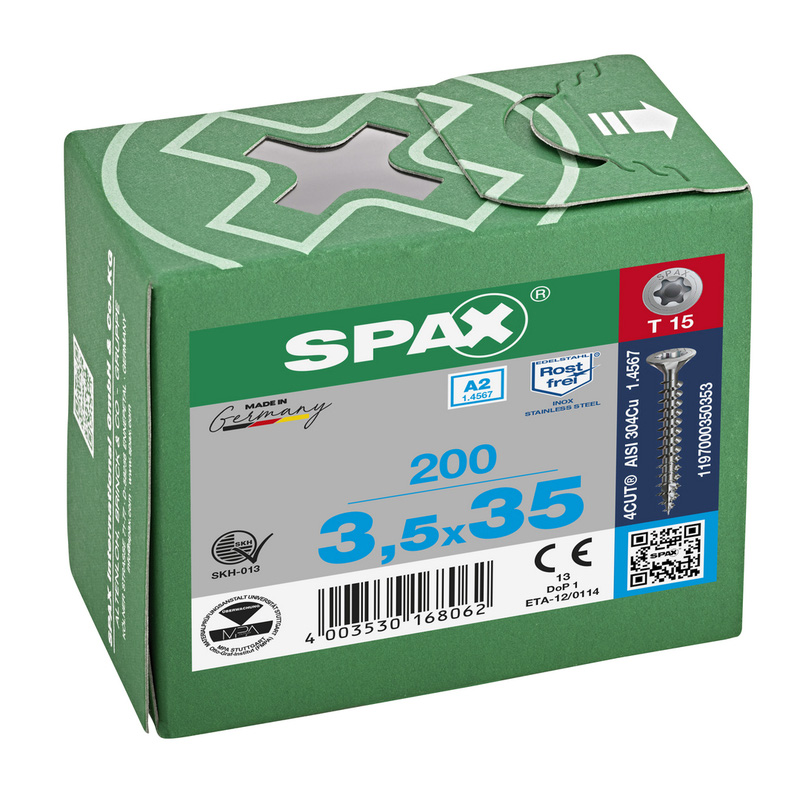 Spax universele schroeven T-STAR plus platkop voldraad RVS 3,5x35mm TX15