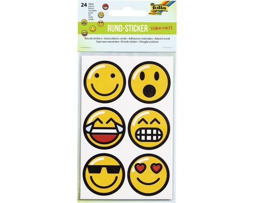 Ronde Emoji-stickers, set van 24 stuks.