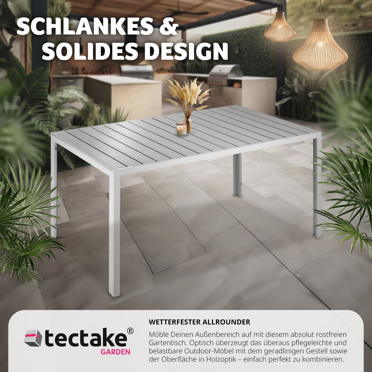 tectake Bianca tuintafel van aluminium en kunststof, 150 x 90 x 74,5 cm