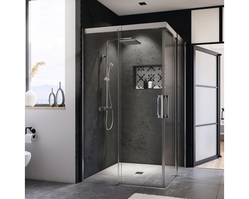 Hoekschuifdeur Breuer Panorama 90x90 cm helder glasprofiel kleur chroom