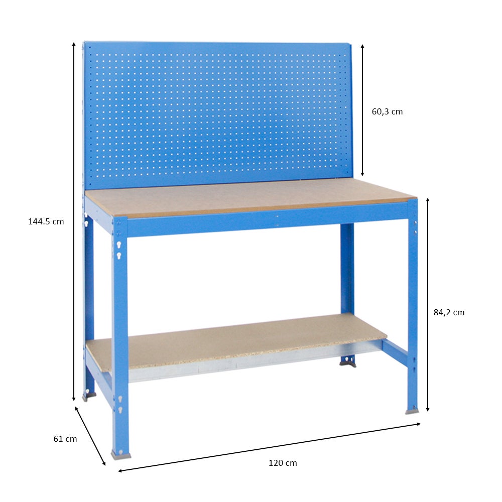 PROREGAL Quick Buffalo werkbank met gereedschapswand en accessoires Alpha HxBxD 84 x 120 x 61 cm Draagvermogen 600 kg Blauw