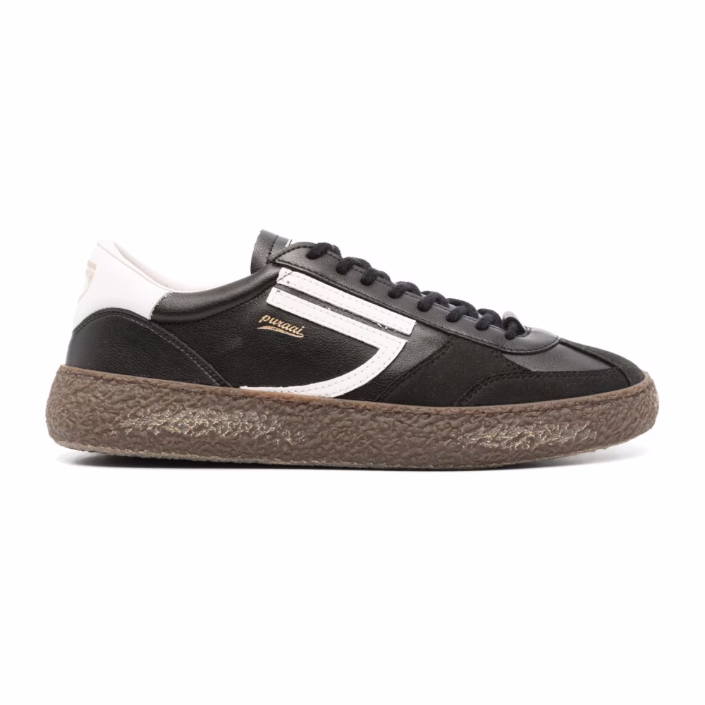 Puraai Leren herensneakers met decoratieve stiksels