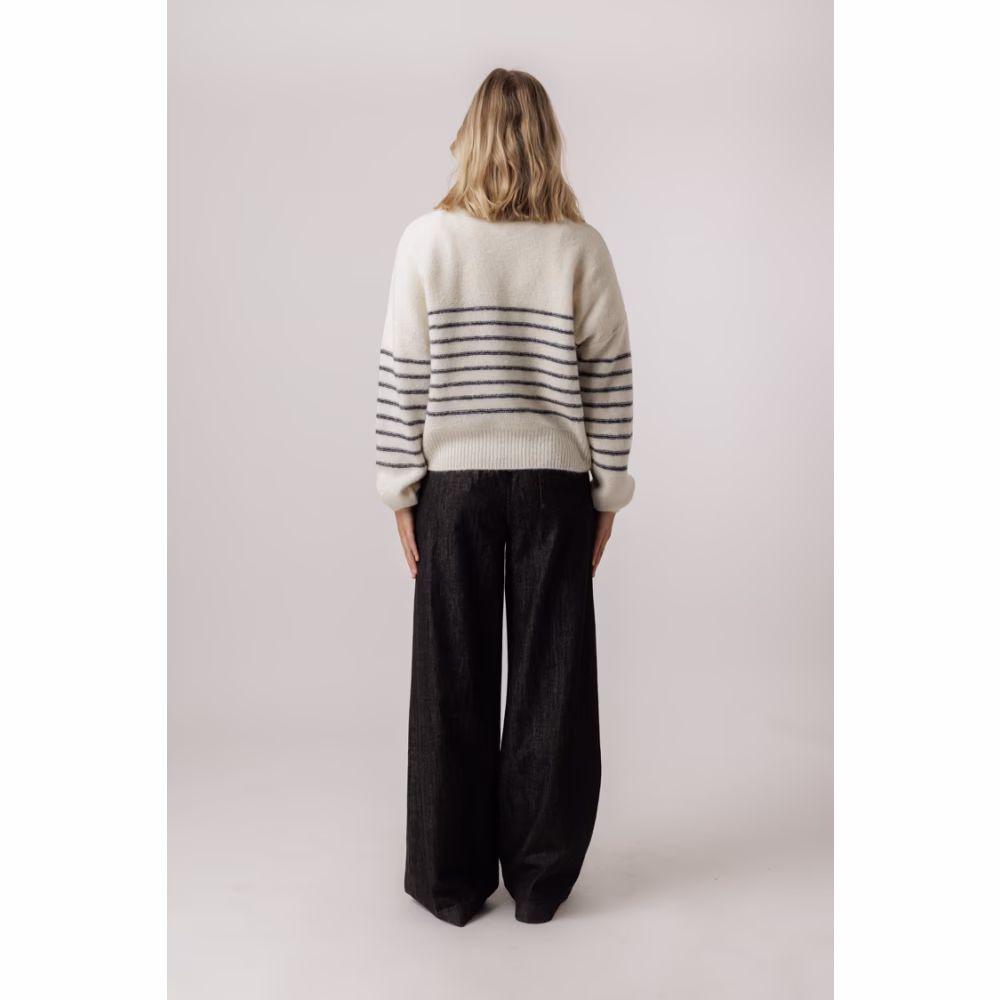 By-Bar Gestreepte Oversized Pullover Off White