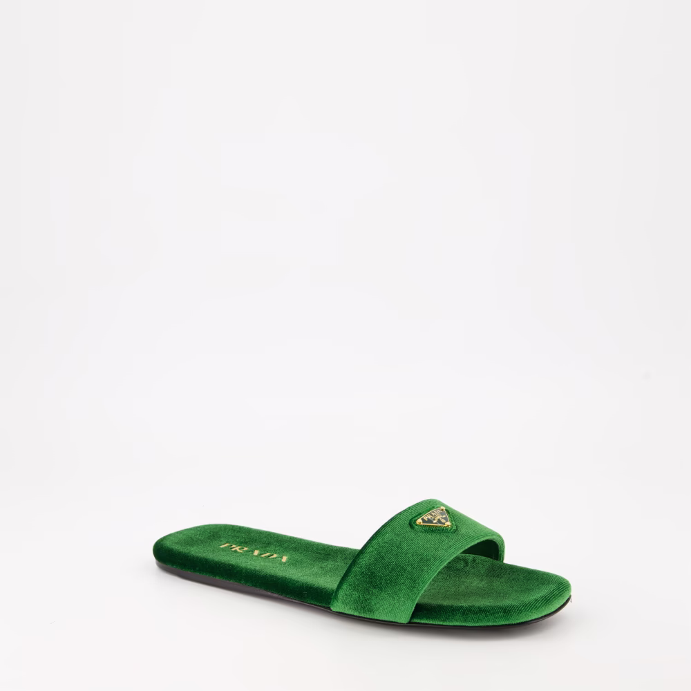 Prada Groene Fluwelen Sandalen Herfst-Winter Collectie