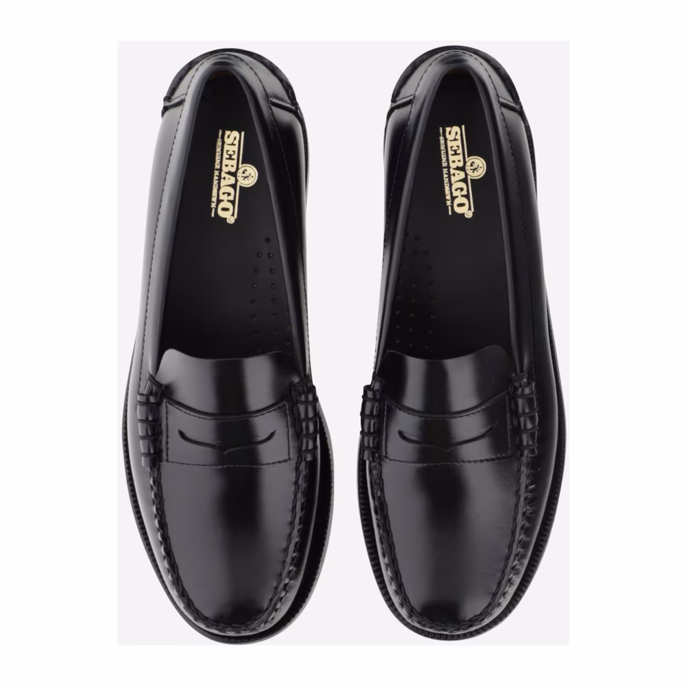 Sebago Loafer gemaakt van glad geborsteld lederen lederen aan de hand stikseltoon op toon rubberen hak lederen zool zwart gemaakt in Mexico Compositie: leer