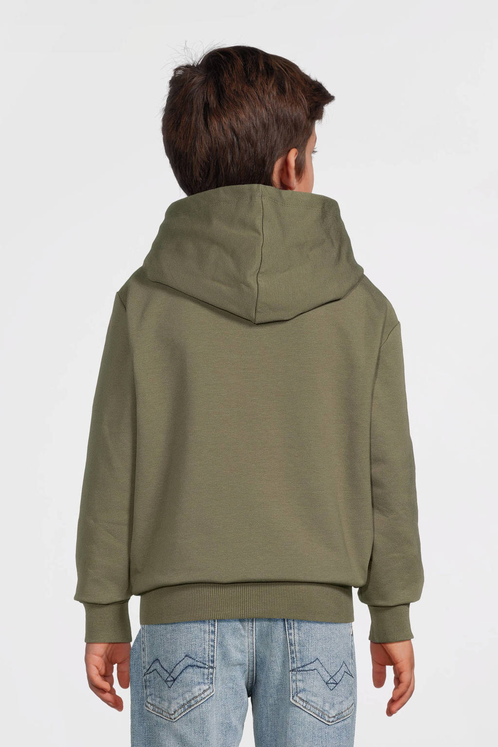 NAME IT hoodie NKMVUGO met printopdruk groenbruin