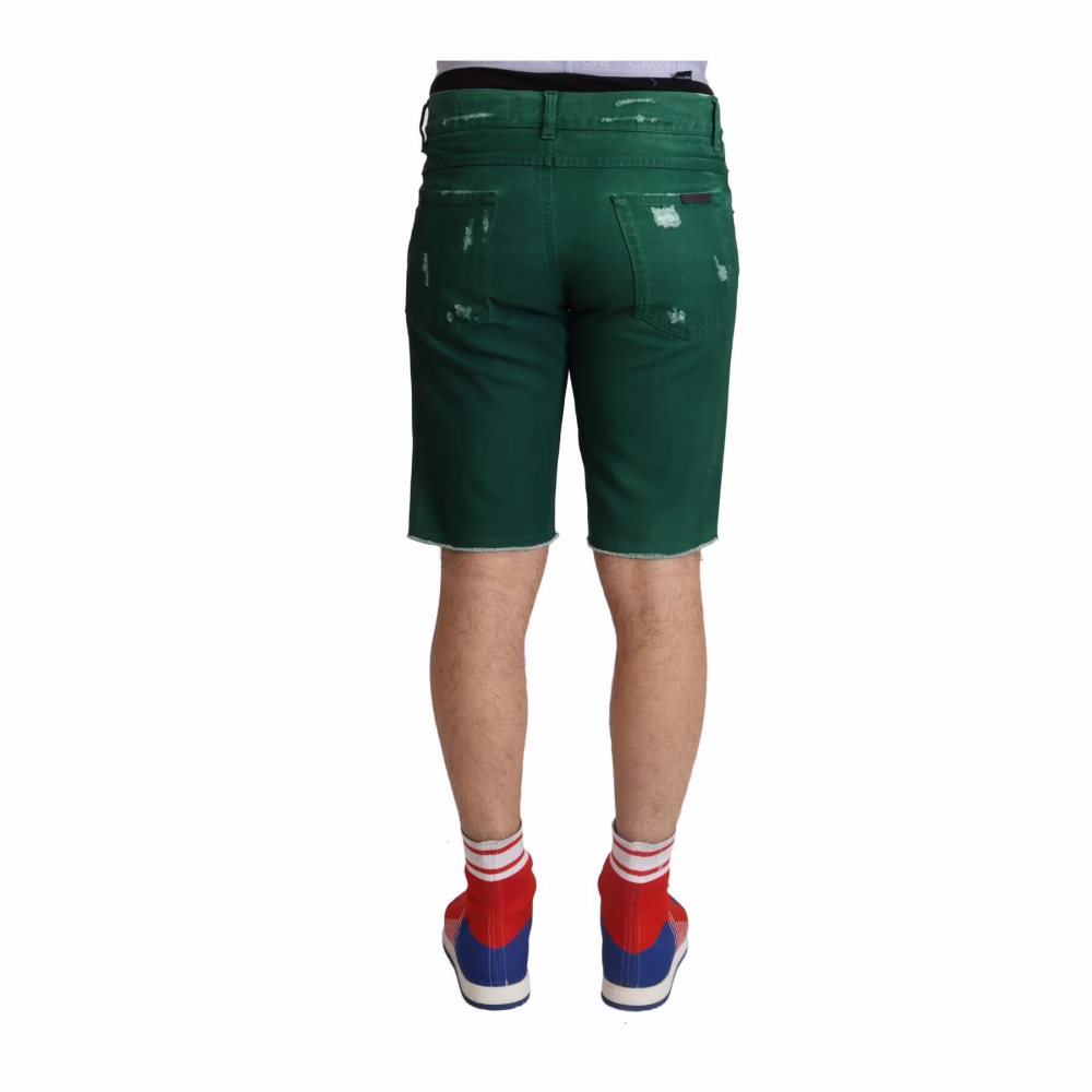 Dolce & Gabbana Groene Versleten Katoenen Denim Bermuda Shorts