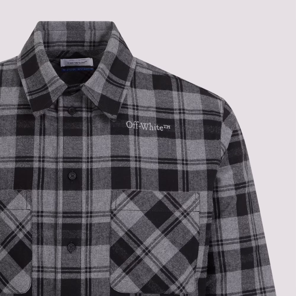 Off White Geruite Flanellen Shirt Grijs