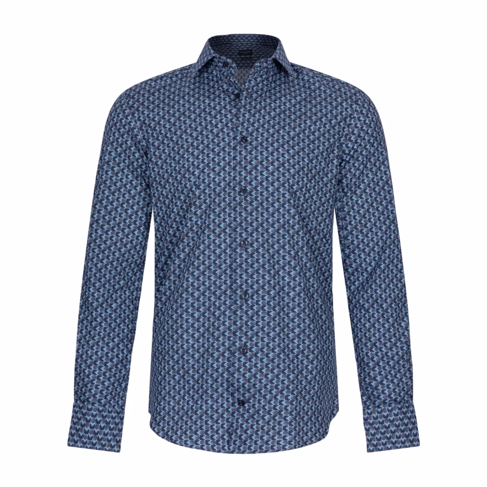 Cavallaro Donkerblauw Gedrukt Slim Fit Overhemd