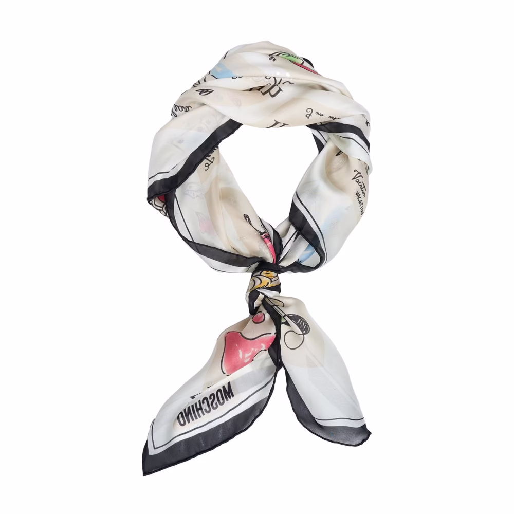 Moschino Beige Zijden Sjaal Prachtige Print