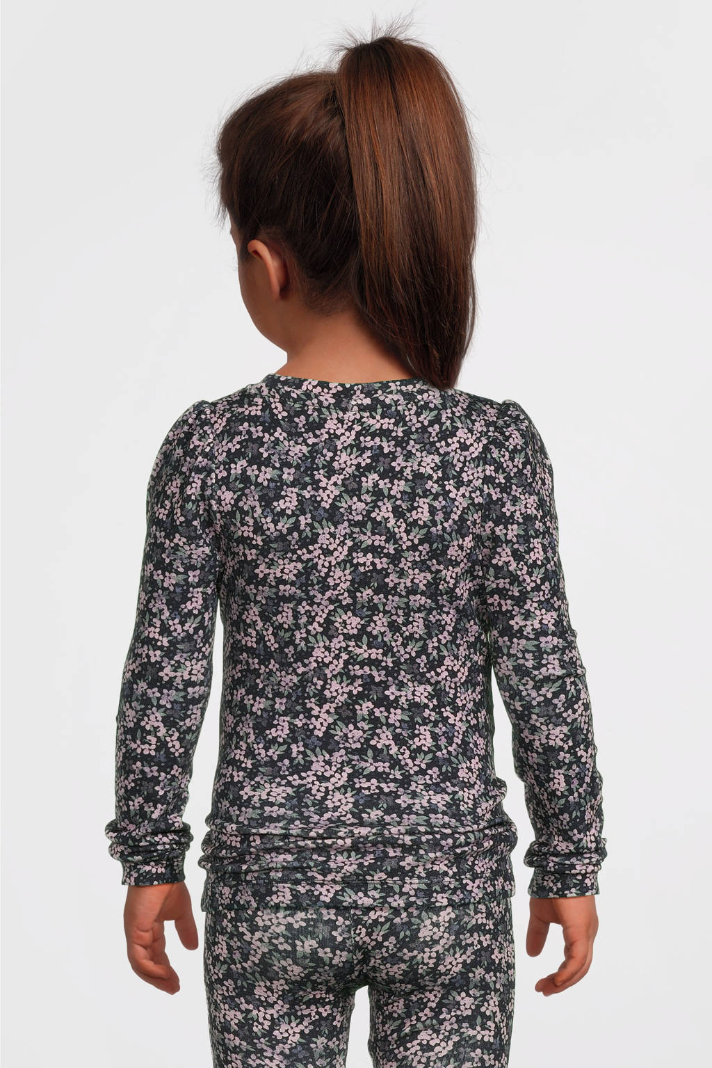 NAME IT gebloemde longsleeve NMFOJATAS donkerblauw/roze