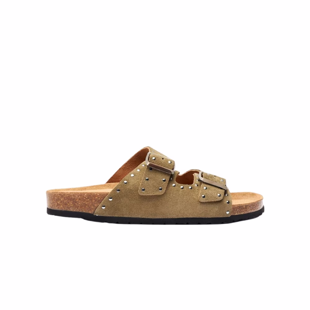 Scarosso Studded Groene Suède Sandalen Groen