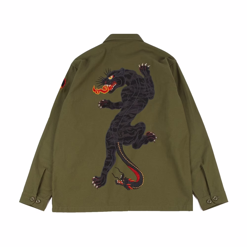 Maharishi Panther geborduurd Overhemd katoenen regen twill