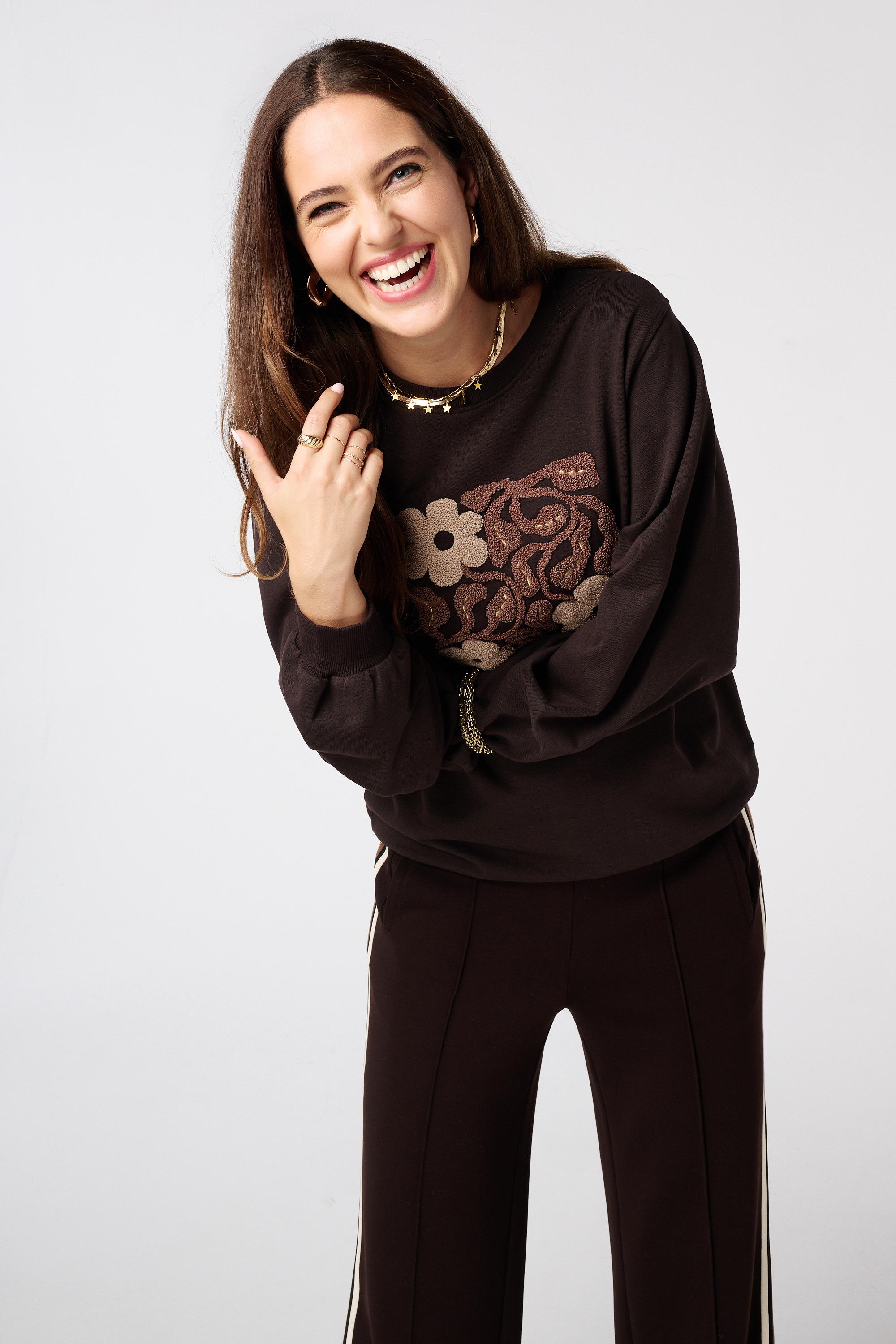 Sweater met geborduurde print Donker bruin