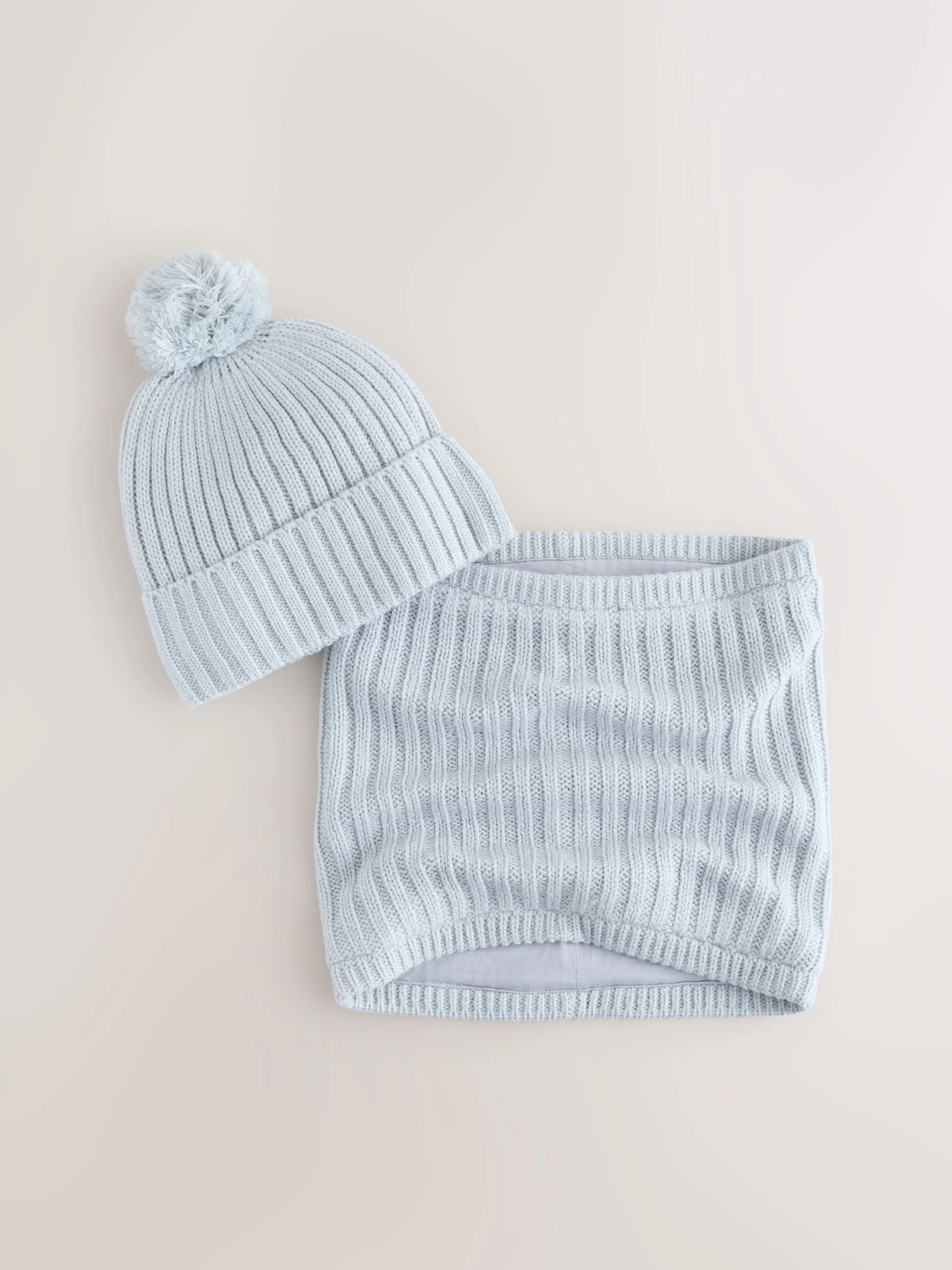 Grijs - Pom Beanie Hat & Snood Set 2 Piece (1-16yrs)