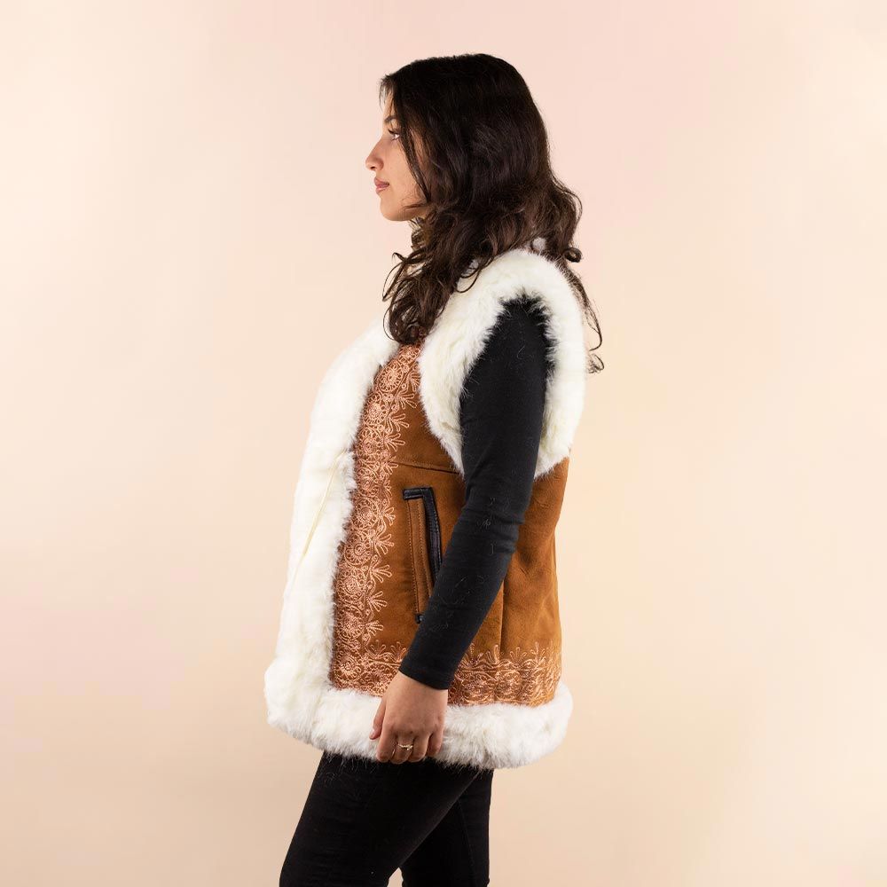 Afghan waistcoat Gwen cognac