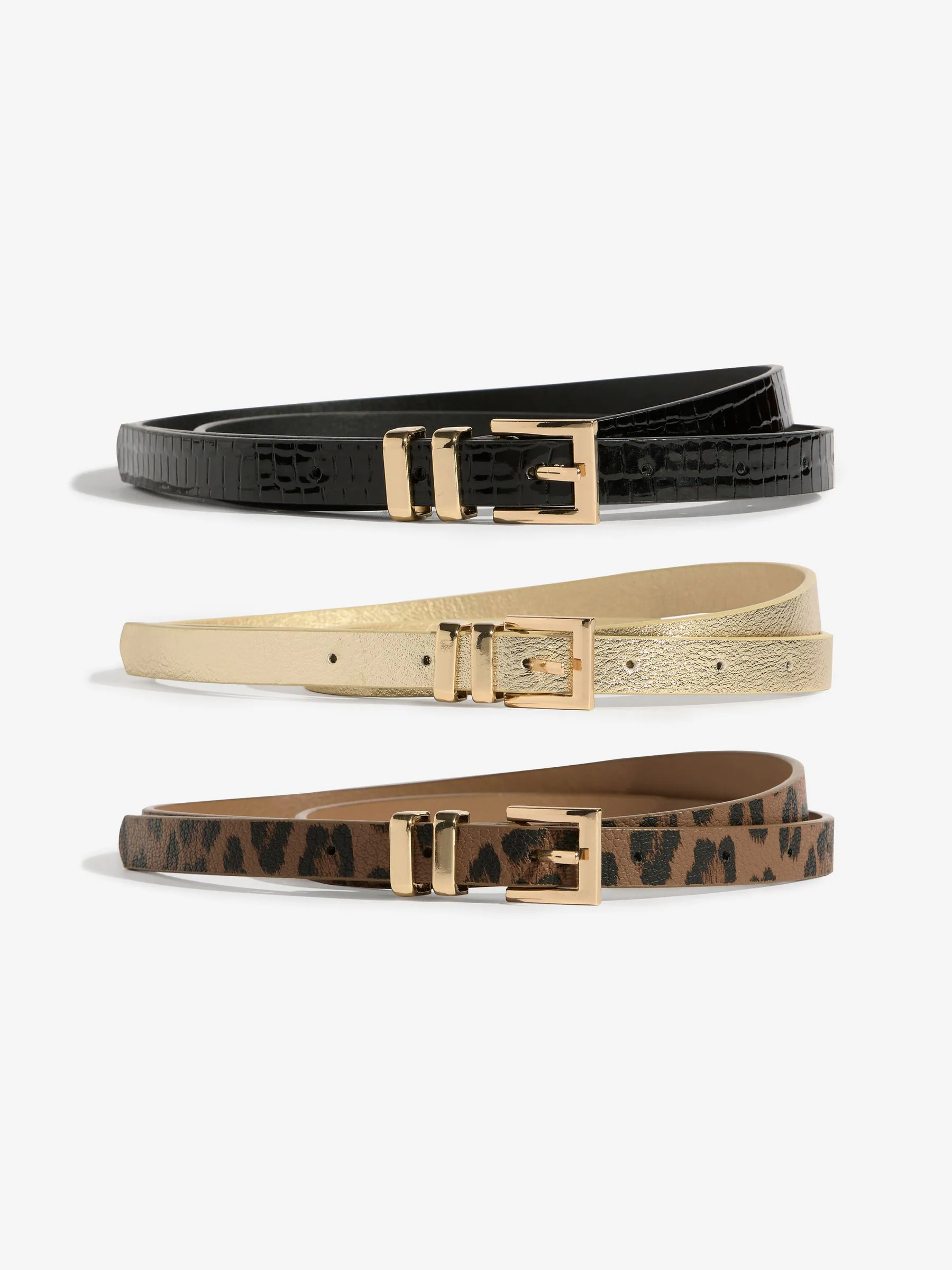 Gold Leopard and Black - Lipsy Skinny Belts 3 Pack
