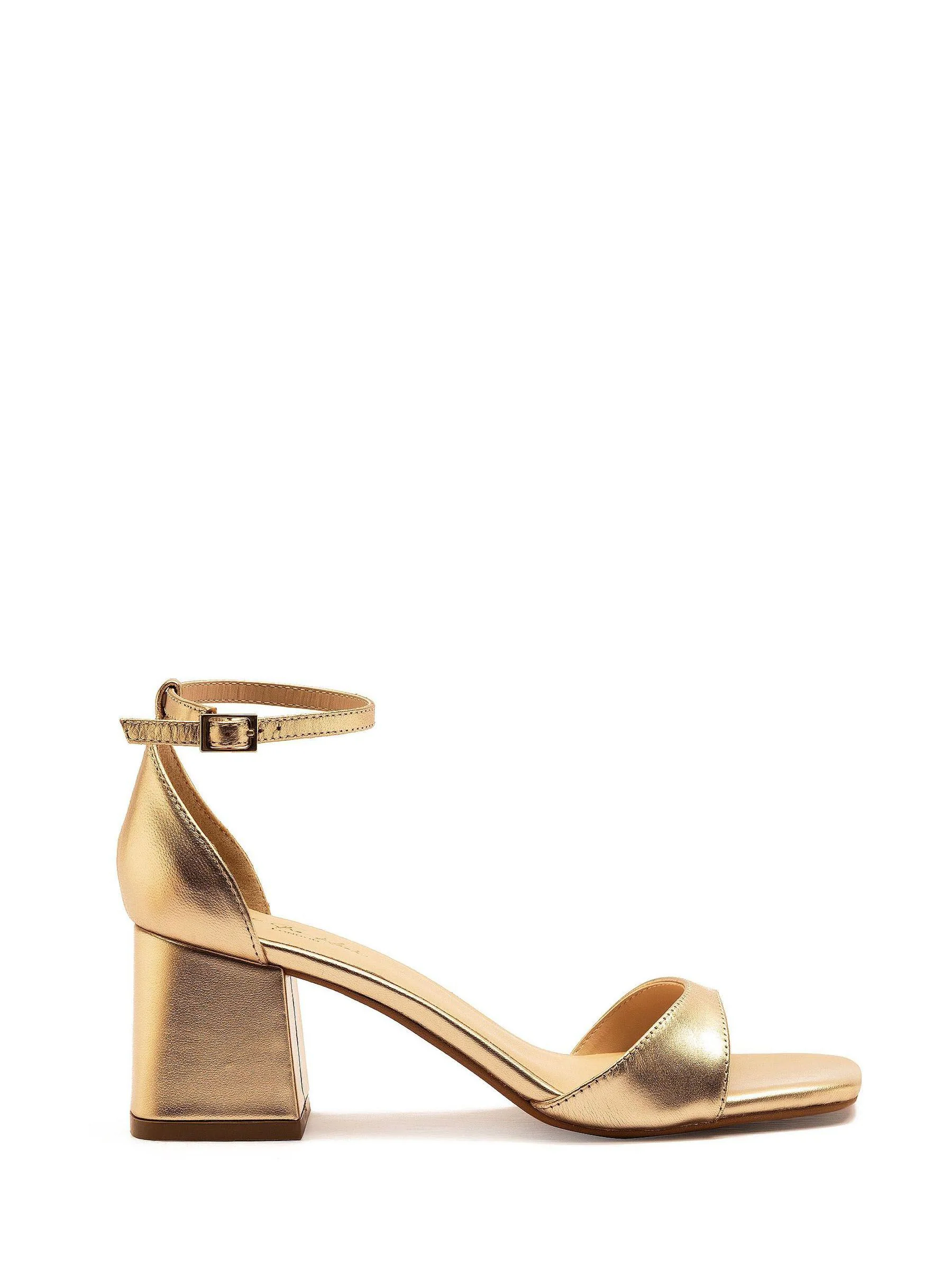 Goud - Off The Hook Knightsbridge Leather Block Heel Ankle Strap Sandals
