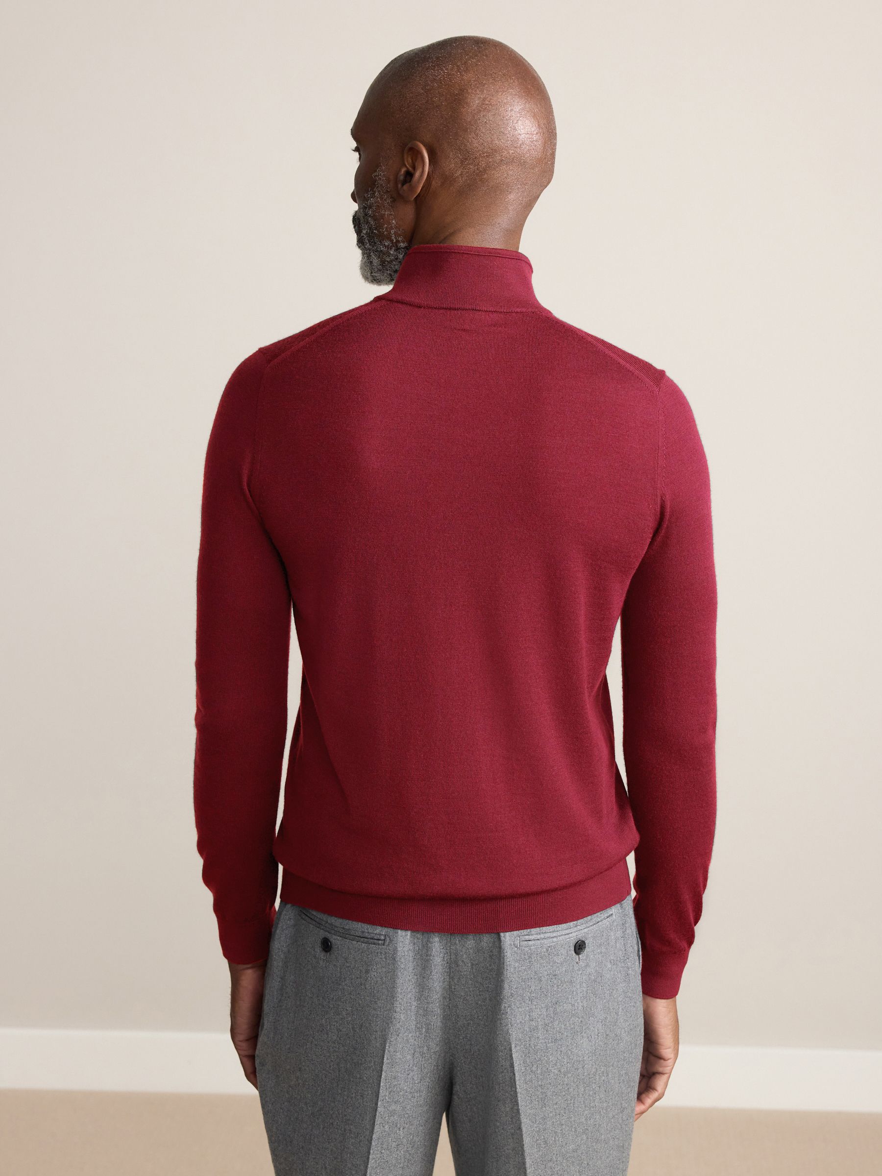 Rood - Regular Fit Signature 100% Merino Wool Zip Neck Jumper