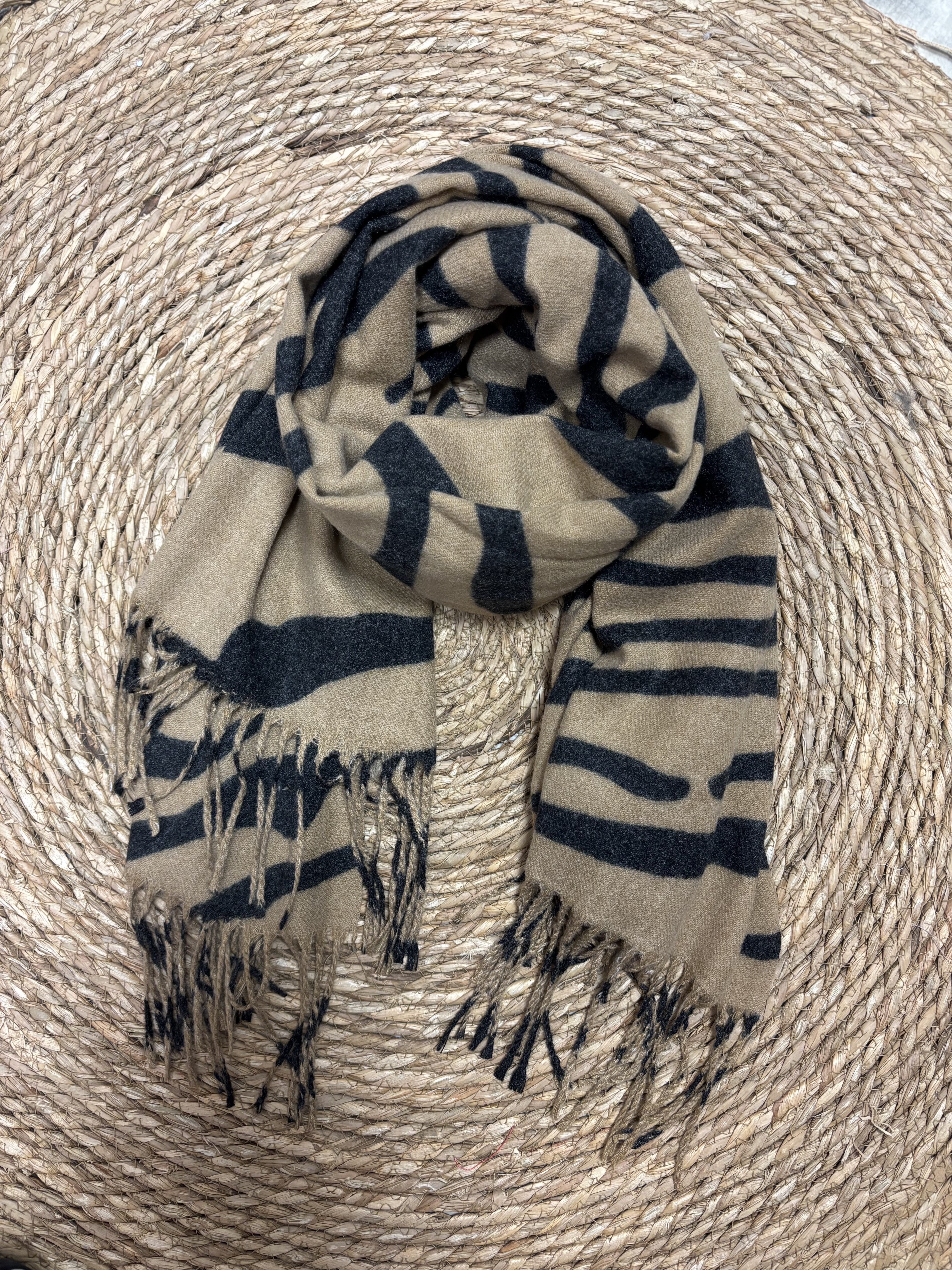 Zebra Sjaal - Zwart/Camel