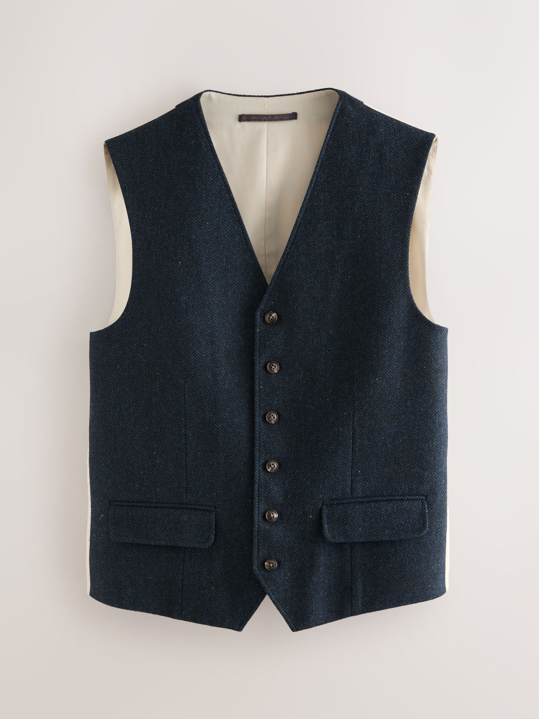 Donkerblauw - Herringbone Wool Blend Suit Waistcoast
