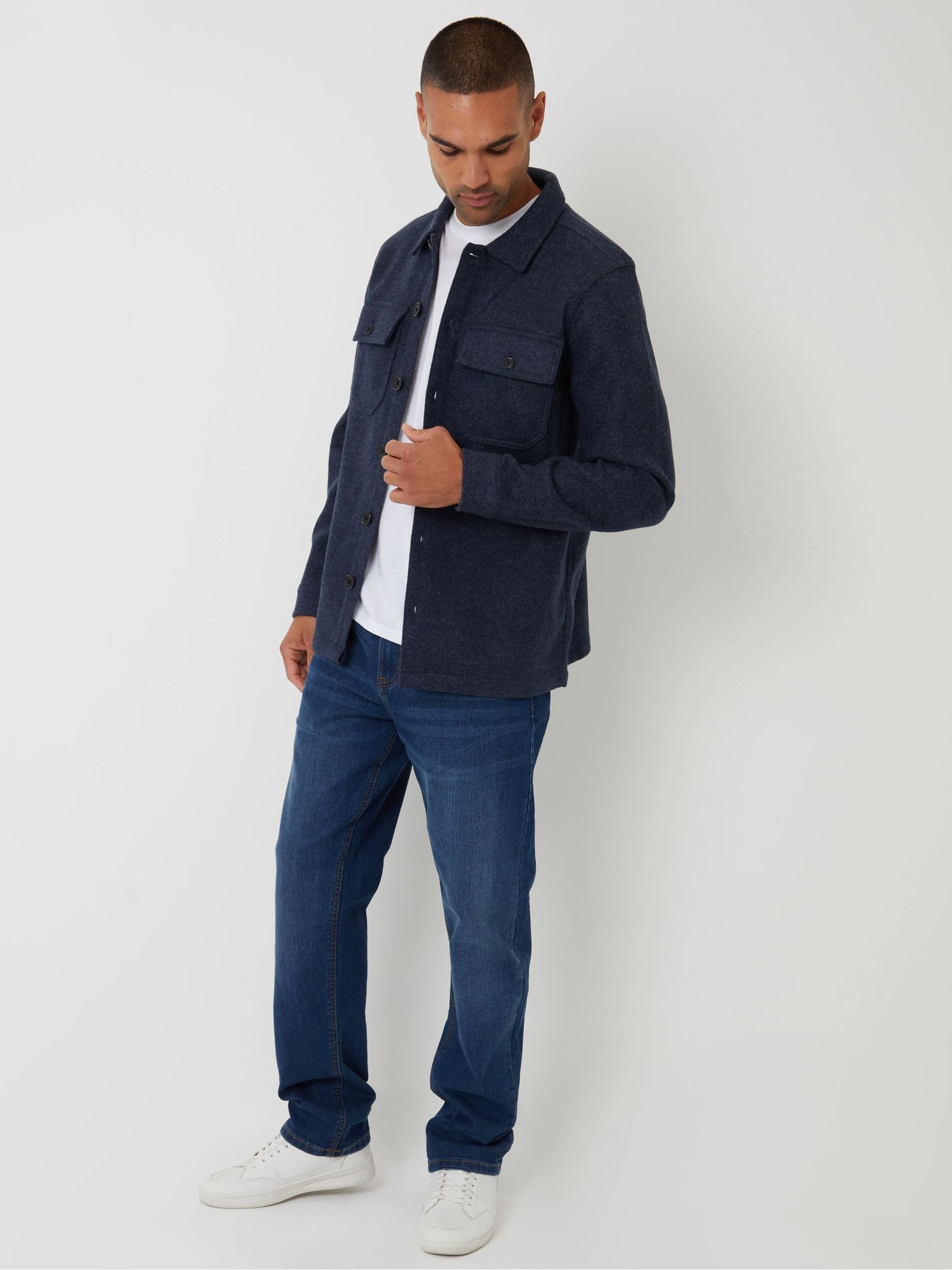 Blauw - Threadbare imitatiebont wollen knoopsluiting overshirt