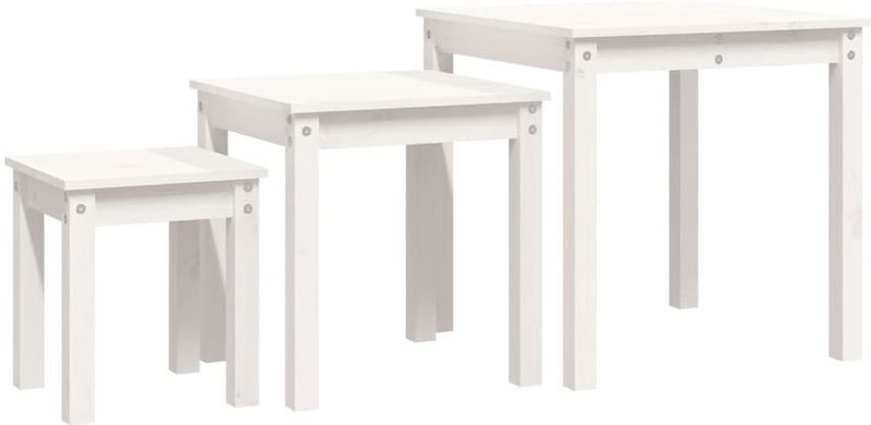 vidaXL Tafeltjesset - 3 Stuks - Massief Grenenhout - Wit