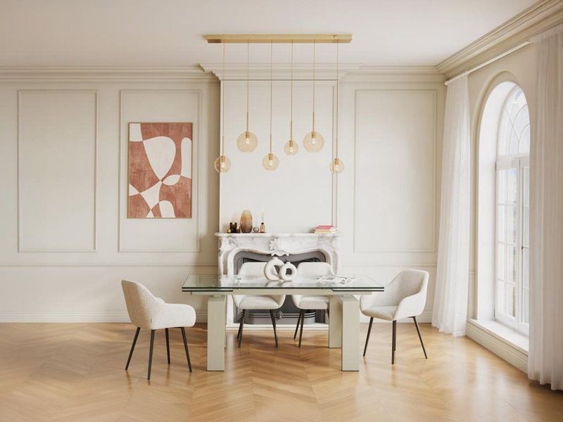 LUBANA - Uitschuifbare Eettafel - Transparant - Gehard Glas en Beige Metaal