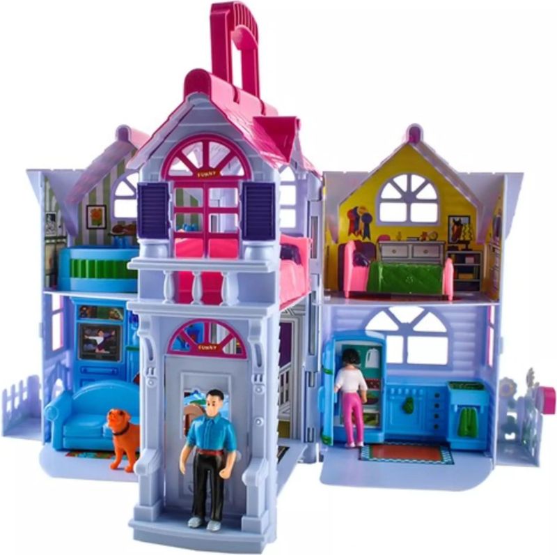 Poppenhuis - Uitklapbaar - Inclusief Meubeltjes - Draagbaar - Moderne Uitstraling