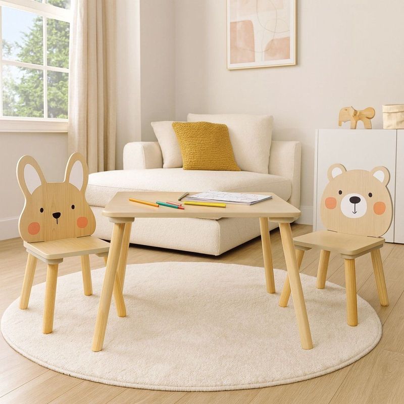 Maxx Kidz - Houten Knutseltafel - Dierenset - Inclusief Stoelen - Kindvriendelijk