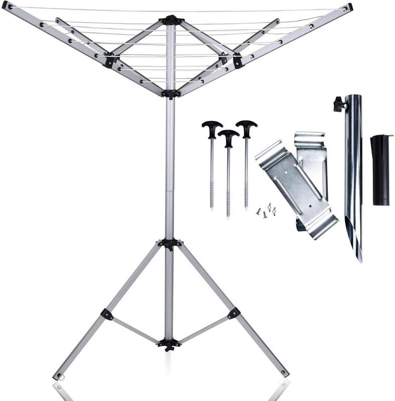 ApexArte® Droogmolen met Voet voor Camping & Thuis - Wasrek Staand - Droogrek Inklapbaar - Zilver