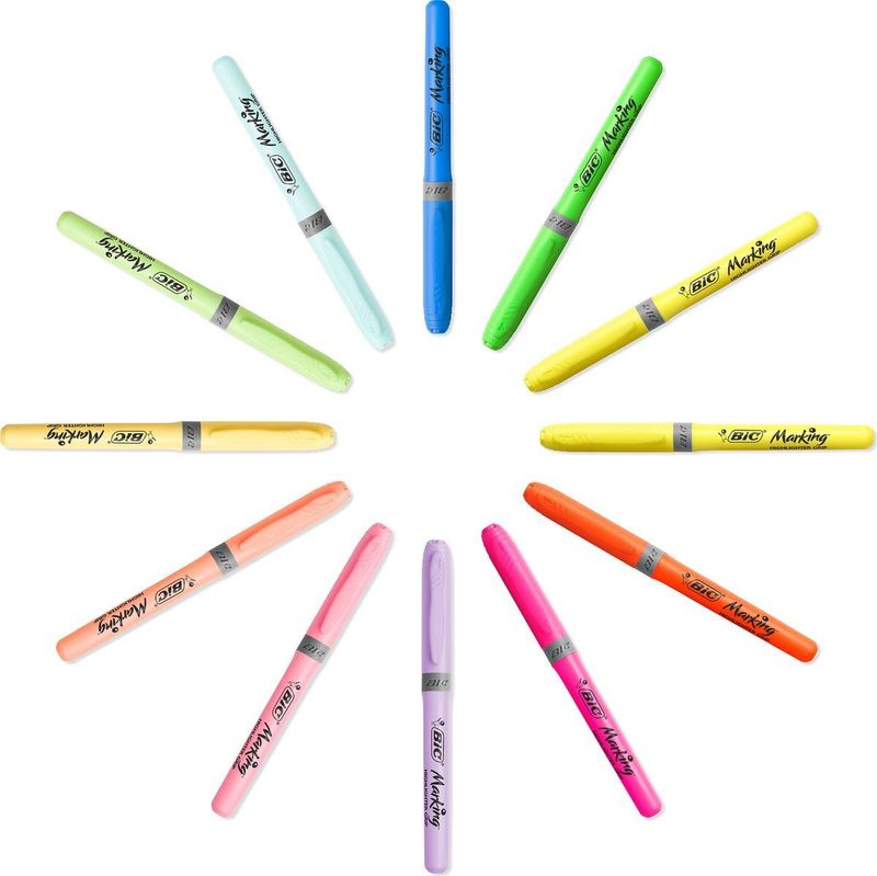 BIC Highlighter Grip Highlighter Markeerstift - Assorti Fluo en Pastel Kleuren - Pak van 12
