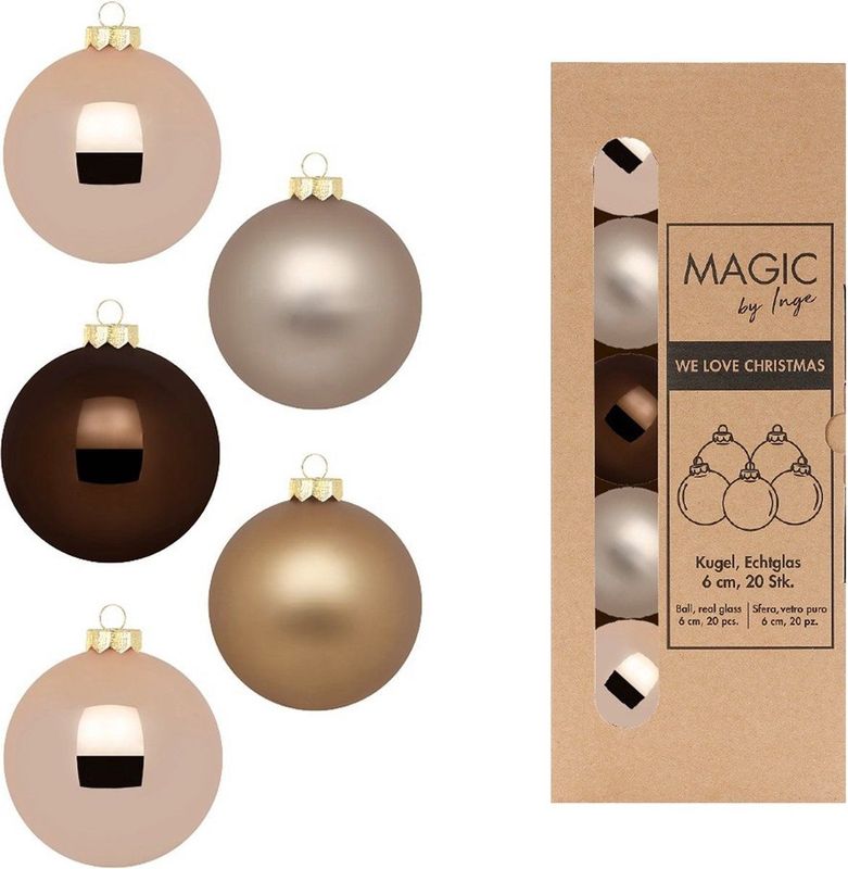 20x stuks glazen kerstballen elegant bruin mix 6 cm glans en mat - Kerstboomversiering/kerstversiering