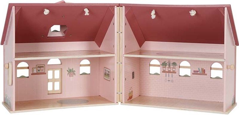 Little Dutch - Draagbaar Houten Poppenhuis - Roze - FSC Hout - Inclusief Inrichting