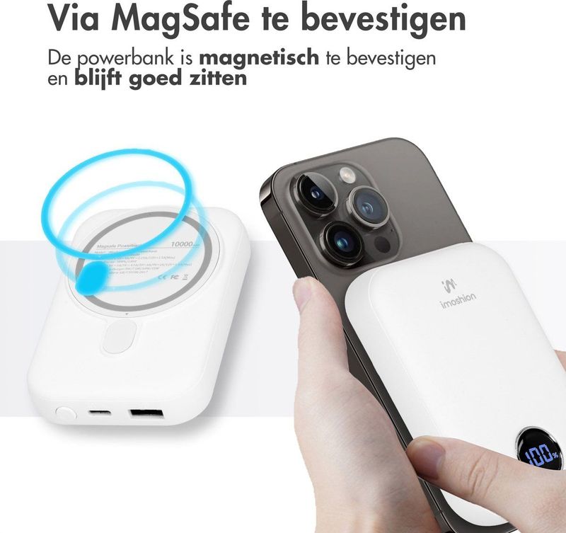 iMoshion - MagSafe Powerbank - Wit - 10.000 mAh - Draadloze Powerbank