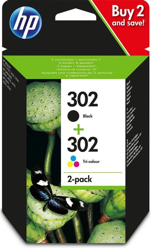 HP 302 2-pack Black/Tri-colour Original Ink Cartridges inktcartridge 2 stuk(s) Origineel Normaal rendement Zwart, Cyaan, Magenta, Geel