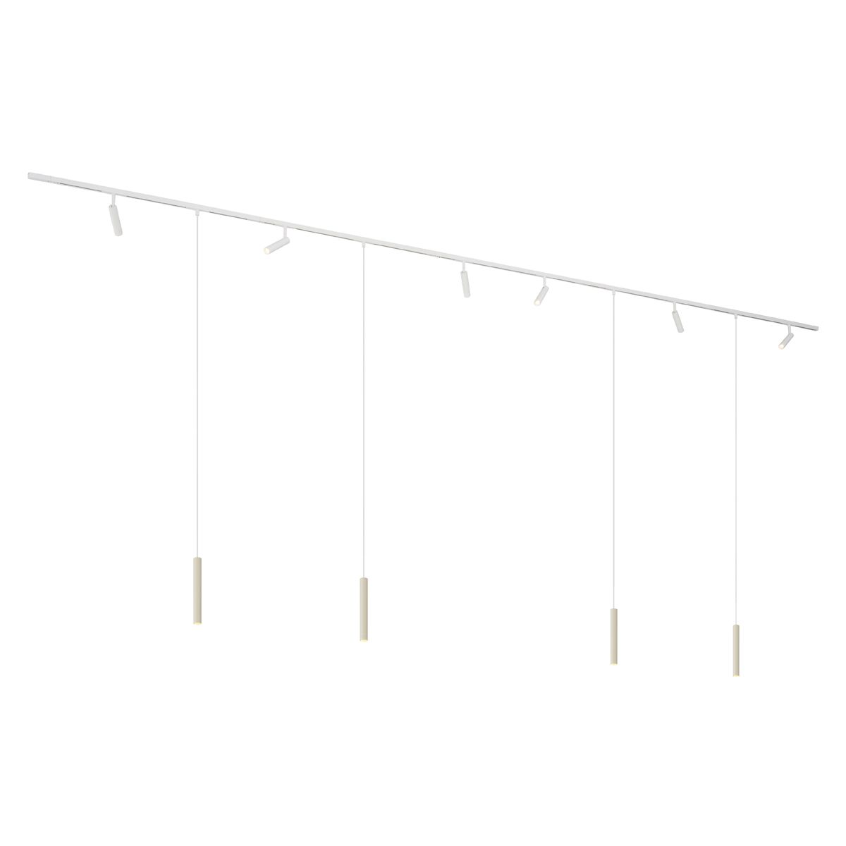 Modern railsysteem met 6 spots en 4 hanglampen beige met wit 1-fase - Slimline Uzzy Keno