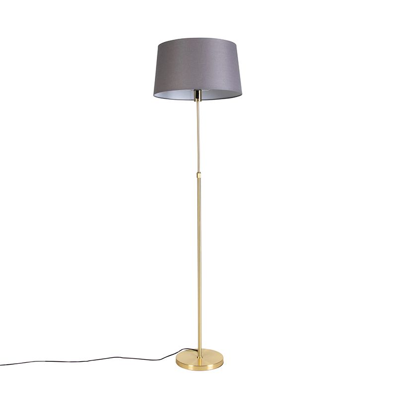 Vloerlamp goud/messing met linnen kap grijs 45 cm - Parte