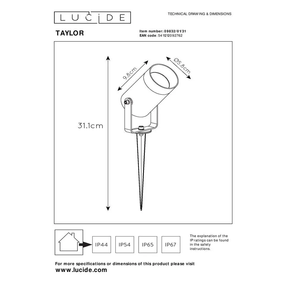 Lucide TAYLOR Tuinspot - Wit