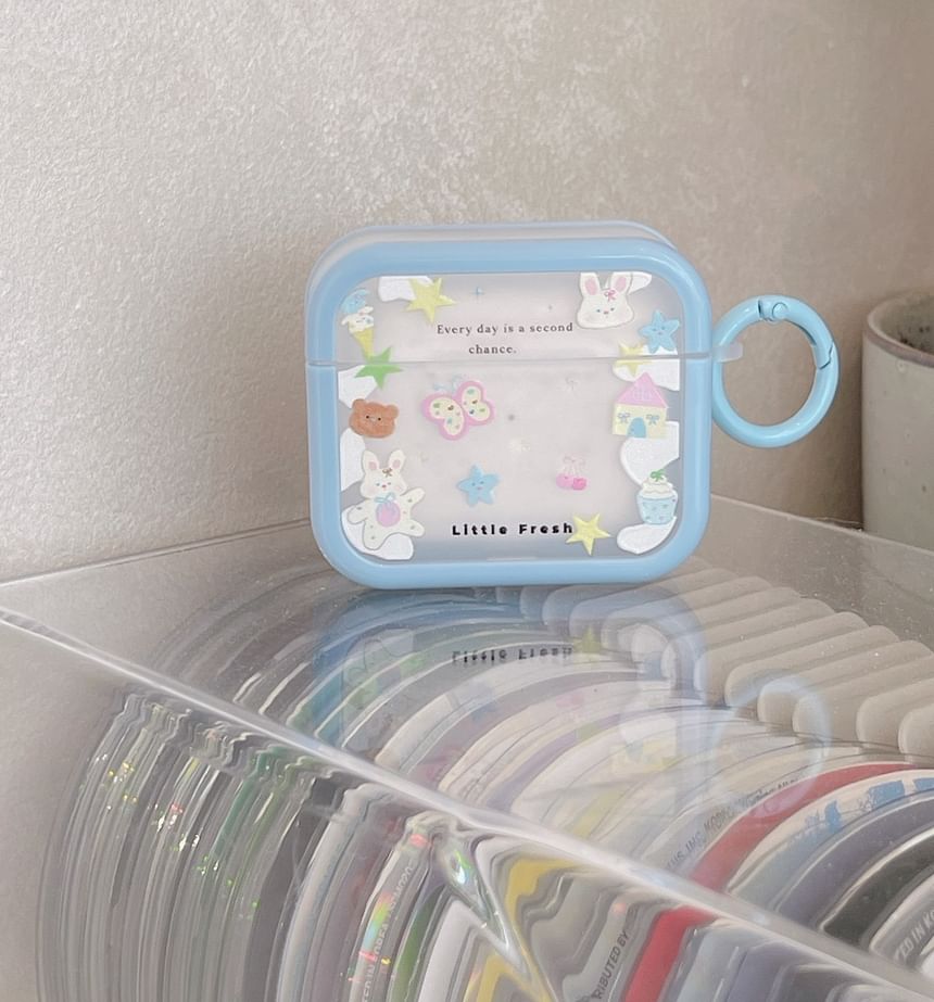 Tondephiry - Beschermhoesje voor oordopjes met beer/konijn in cartoonstijl voor AirPods 1e generatie en 2e generatie, Pro, Pro 2, Pro 3