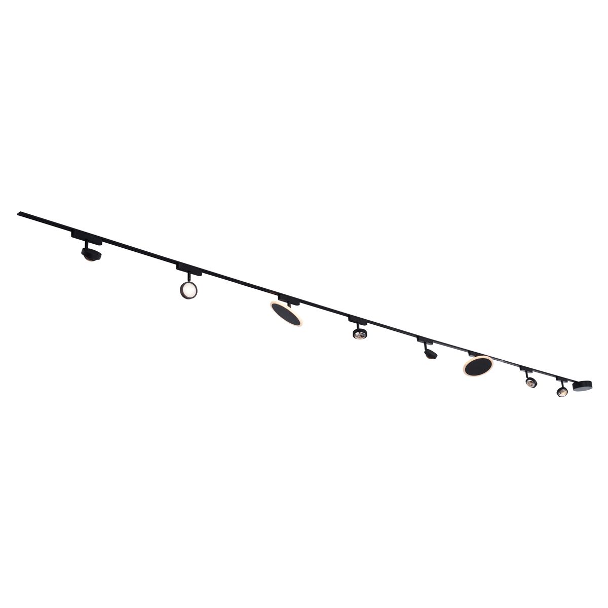 Railsysteem met 6 spots en 2 plafondlampen zwart 1-fase - Magnetic Lance Puk