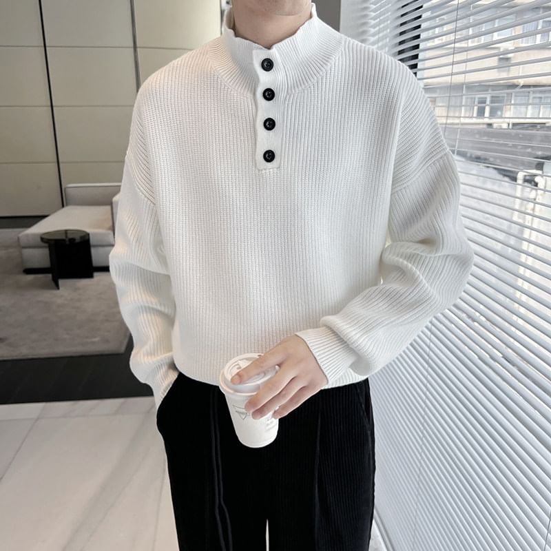 ravewider - Mock Neck Henley Effen Trui