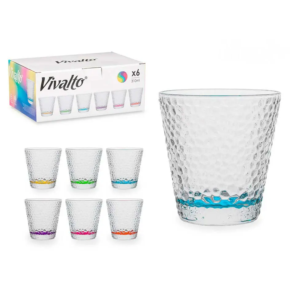 Vivalto Waterglazen/drinkglazen - 6x - kleurenmix - 310 ml - 9 cm