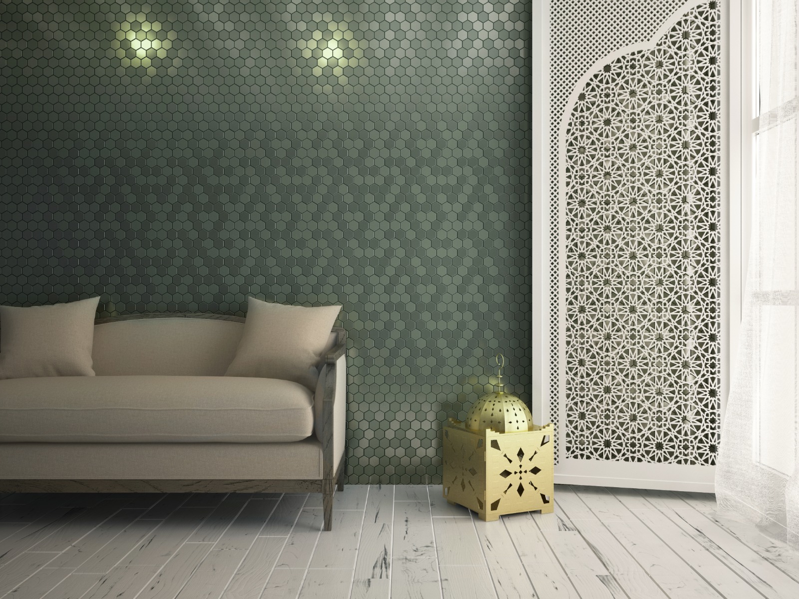 The Mosaic Factory Valencia hexagon glasmozaïek tegels 28x33 khaki