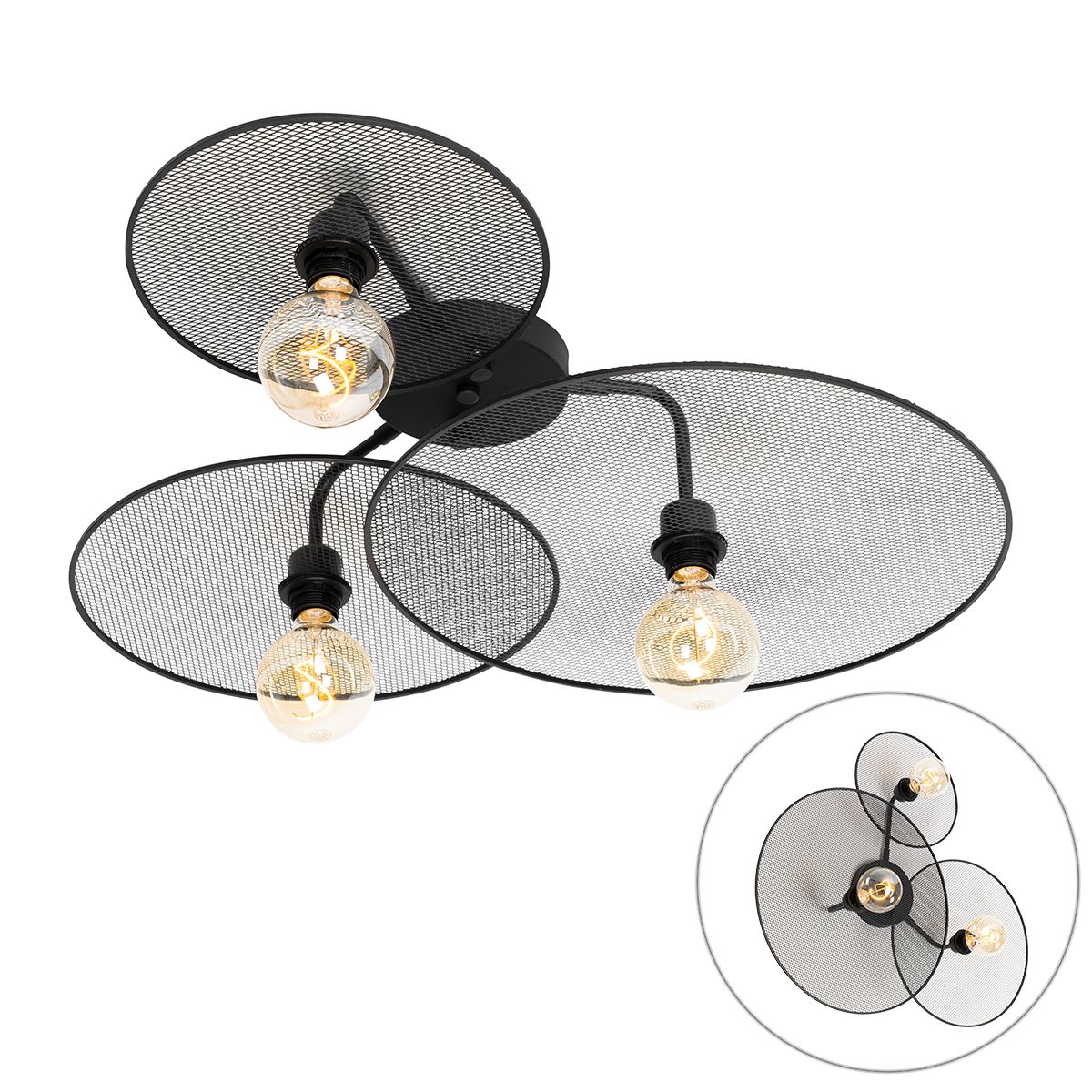 Design plafondlamp zwart met mesh 3-lichts - Jane