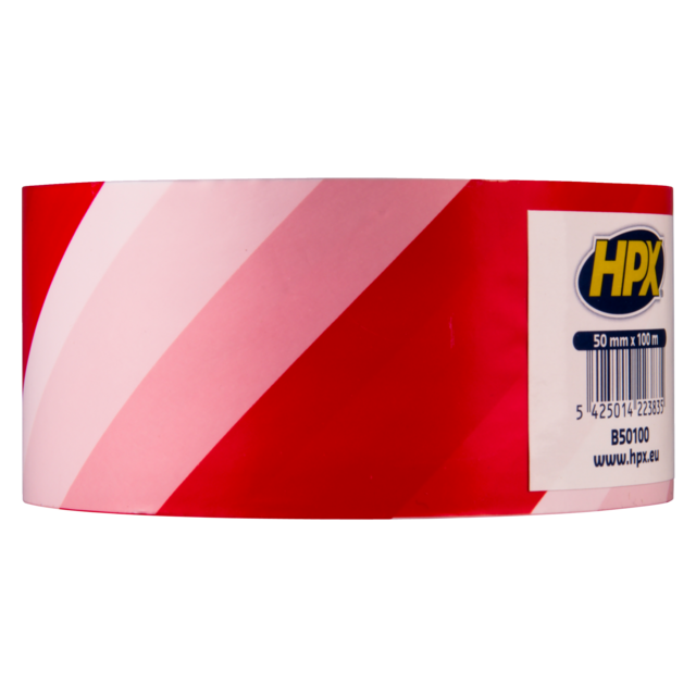 HPX Afzetlint, LDPE, 50mm, 100m, wit/rood