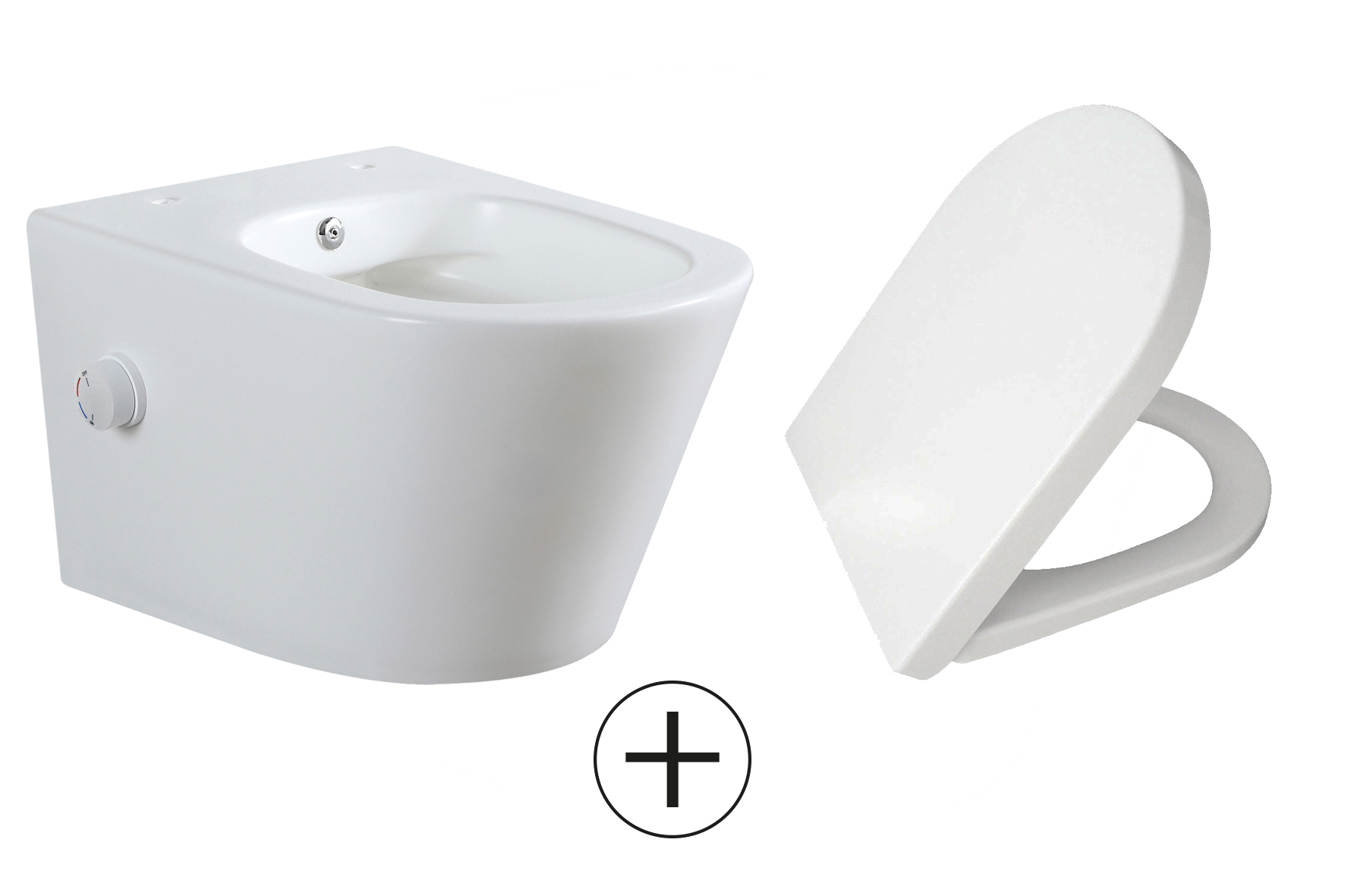Mueller Afesta randloos toiletpot met bidetsproeier warm/koud en softclose zitting wit mat