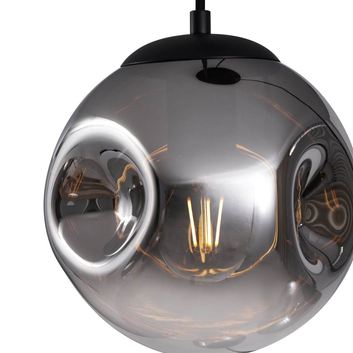 Art deco hanglamp zwart met ovale plafondplaat en smoke glas 6-lichts - Douglass
