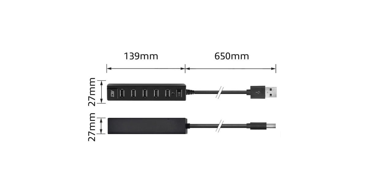 ACT ConnectivityUSB Hub 7 port met aan- en uit schakelaar usb-hub  (Zwart)